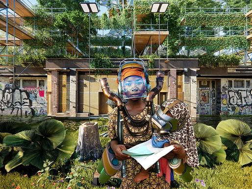 Olalekan Jeyifous, Street Marsh, 2023. Digital collage. Courtesy the artist. From the 2023 grant to Art Omi for the exhibition 'Olalekan Jeyifous: Even in Arcadia...' Courtesy of the Graham Foundation.
