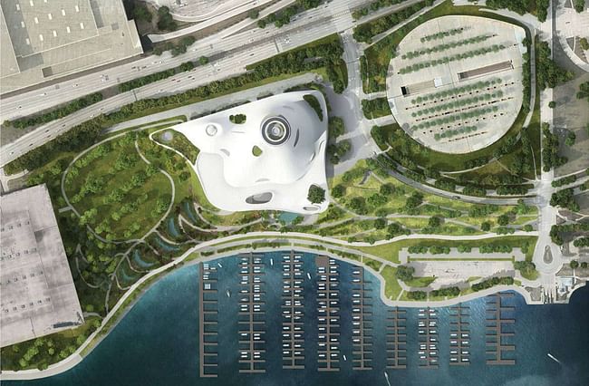 What could have been: the aerial view of the Lucas museum's former site in Chicago. Image: MAD Architects