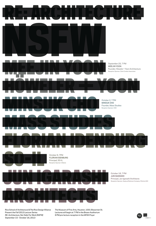 Poster for RDA/RSA's 'Re: Architecture [NSFW]' Fall '13 lecture series. Design by Ian Searcy.