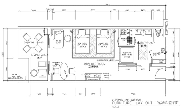 Standard Twin guest room plan