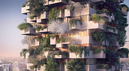 Trudo Vertical Forest by Stefano Boeri Architetti, located in Eindhoven, NL. Image: Stefano Boeri Architetti.