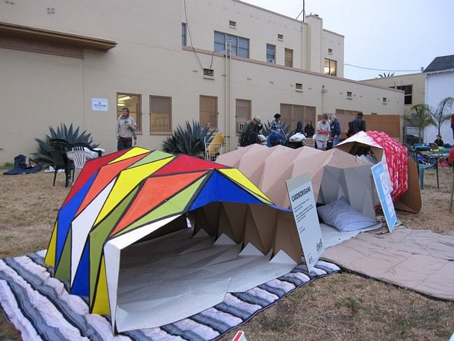 Cardborigami raising awareness at the Venice Sleep Out in Venice, CA.