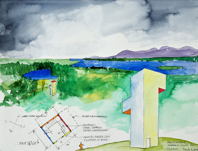 Steven Holl’s “Polychrome Summer House,” with two viewing platforms jutting out at different levels. Credit Steven Holl
