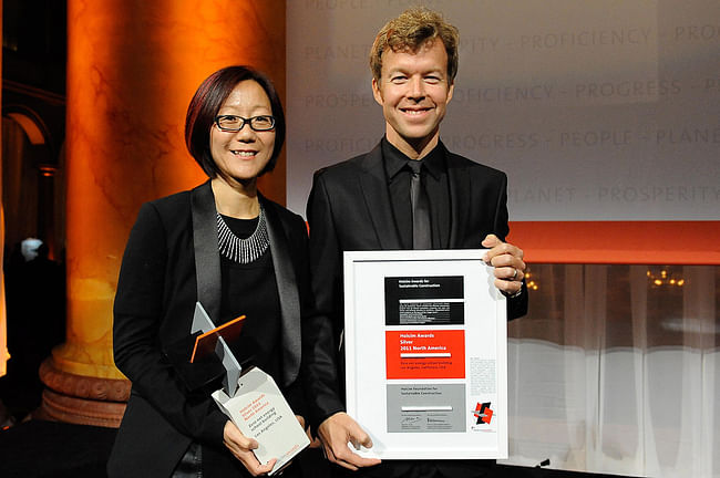 Winners of the Holcim Awards Silver 2011 North America for “Zero net energy school building, Los Angeles, CA” (l-r): Gloria Lee and Nathan Swift, Swift Lee Office, Los Angeles, CA.