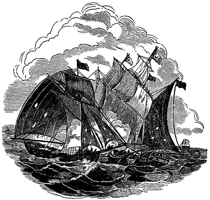 Captain (Henry) Every/Avery engaging the Great Mogul's Ship depicted in The Pirates Own Book, by Charles Ellms (1837)