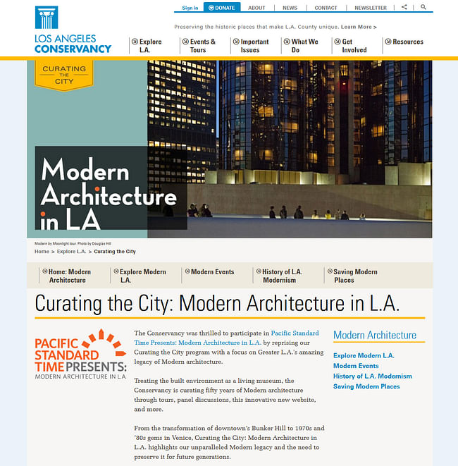 The Curating the City: Modern Architecture in L.A. landing page is the portal to an engaging exploration of the modern resources in Los Angeles County. 