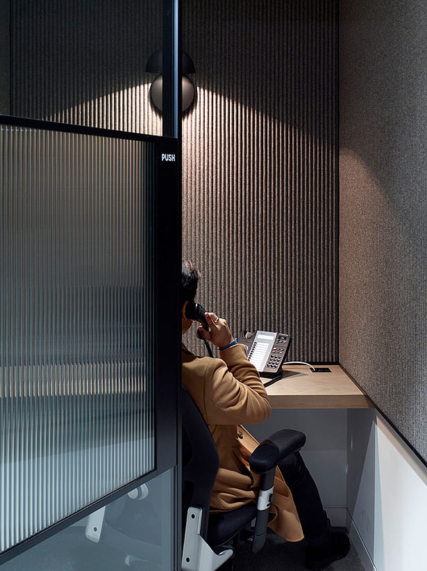 'Corduroy' glass is used for doors and privacy within booths