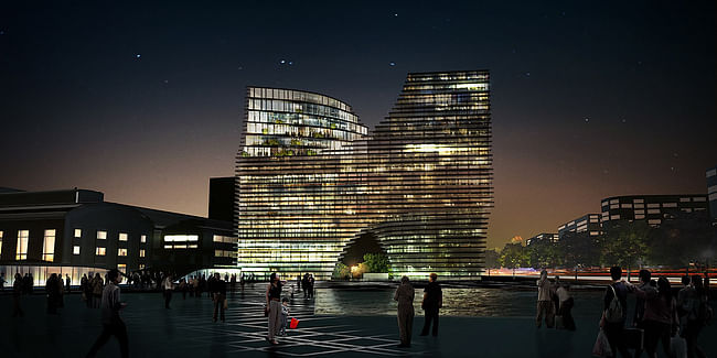 Hangzhou Gateway, night view, Image: JDS Architects