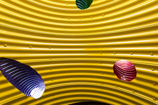 Interior view of 'The Hole Idea - Now in Technicolor' by Weiss Architecture & Urbanism, a Warming Huts 2015 winner. The 2025 edition is now open for entries (details below). Photo: Leif Norman. Interior view of 'The Hole Idea - Now in Technicolor' by Weiss Architecture & Urbanism, a Warming Huts 2015 winner. The 2025 edition is now open for entries (details below). Photo: Leif Norman.