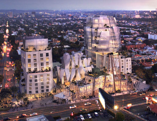A rendering of Frank Gehry's development at 8150 Sunset Blvd. (credit Visualhouse).