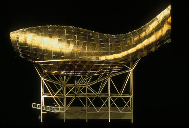 Olympic Fish, Olympic Village Barcelona, 1990. Metal and basswood. 22.5 x 16.5 x 12.25 inches. Courtesy of the artist and Leslie Feely Fine Art. Photo Credit: Gehry Partners.