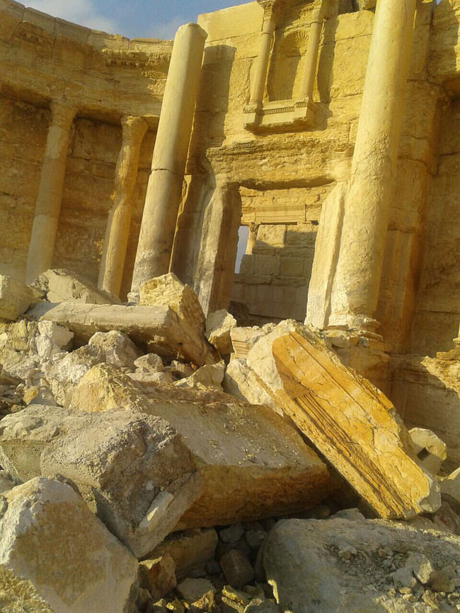The state of destruction at the Roman Theater on March 2, 2017. Photo via the Syrian Directorate-General of Antiquities & Museums.