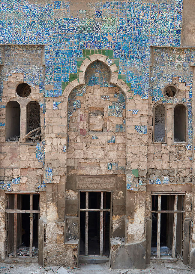 Takiyyat Ibrahim al-Gulshani, in Cairo, Egypt. The exterior of the mausoleum is decorated with Ottoman tiles applied over its original Mamluk decorations, 2017. Photo: Matjaz Kacicnik