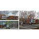 Three different perspectives of where the restored Aluminaire House and the adjacent residential building at the corner of 39th Ave and 50th Street in Sunnyside Gardens in Queens, New York.