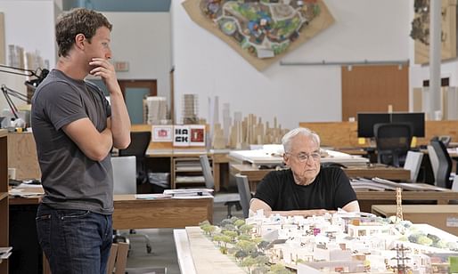 Mark Zuckerberg (left) discussing expansion plans with architect Frank Gehry. Photograph: Facebook/AFP. Image via theguardian.com.
