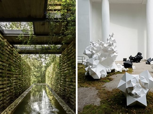 (l) MANUEL CERVANTES CESPEDES / CC ARQUITECTOS, Orchid Pavilion; (r) Aranda\Lasch, Modern Primitives. Image courtesy of the Architectural League of New York.