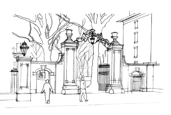 Sketch of Meyer (Class of 1879) Gate Image credit: Roger Erickson