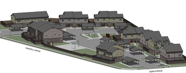 Rendering of the property with new siding and paint colors.