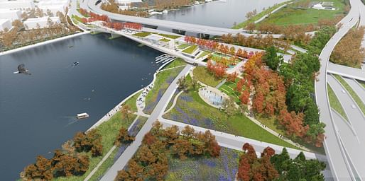 Conceptual Award Shortlist - Project: 11th Street Bridge Park. Location: Washington, DC. Entrant: OLIN + OMA. Image Credit: OLIN + OMA.