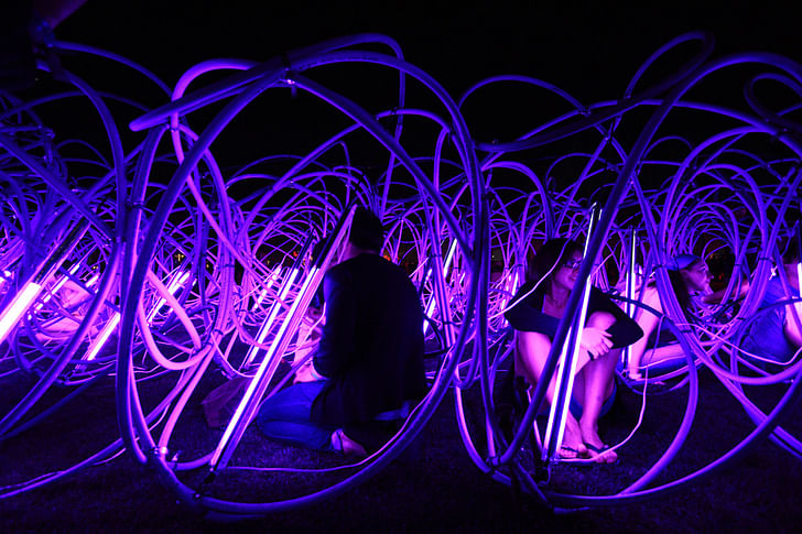 Concert goers chilling out in the 'pods'