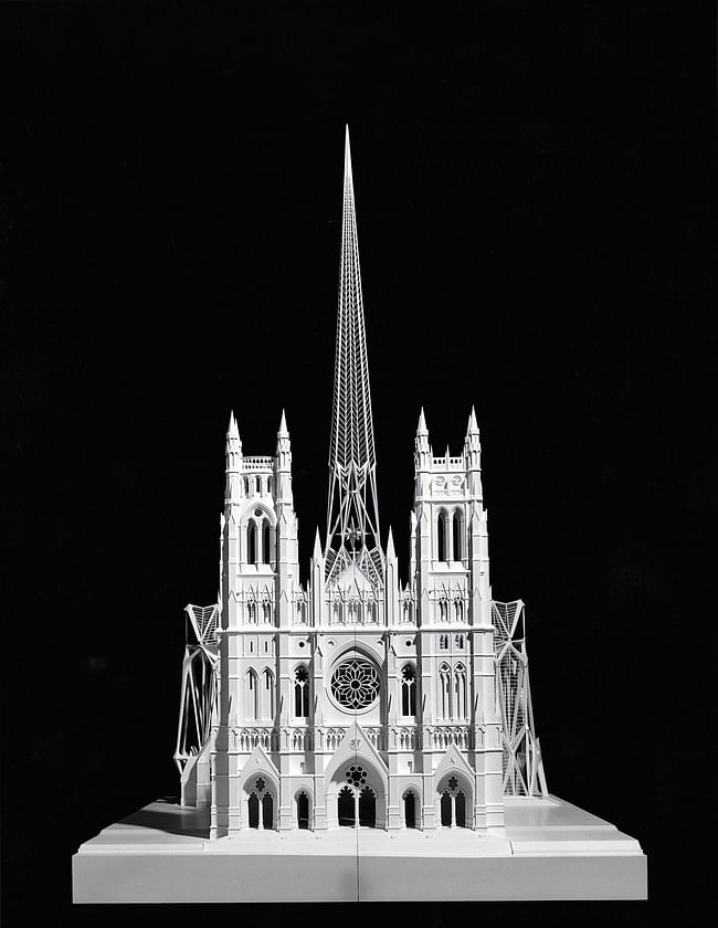 Cathedral St. John the Divine, New York, 1991. Model, front view (scale 1:100). Wood, Plexiglas, Polystyrene, metal, 214/120/220 cm. Property of Studio Calatrava © Santiago Calatrava