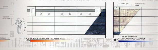 Close-up detail of proposed corridor wall design