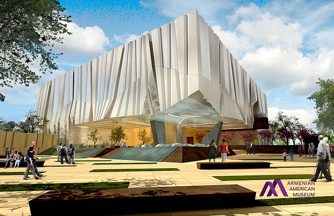 Exterior rendering of the proposed Armenian American Museum in Glendale, California. (Image via armenianamericanmuseum.org)