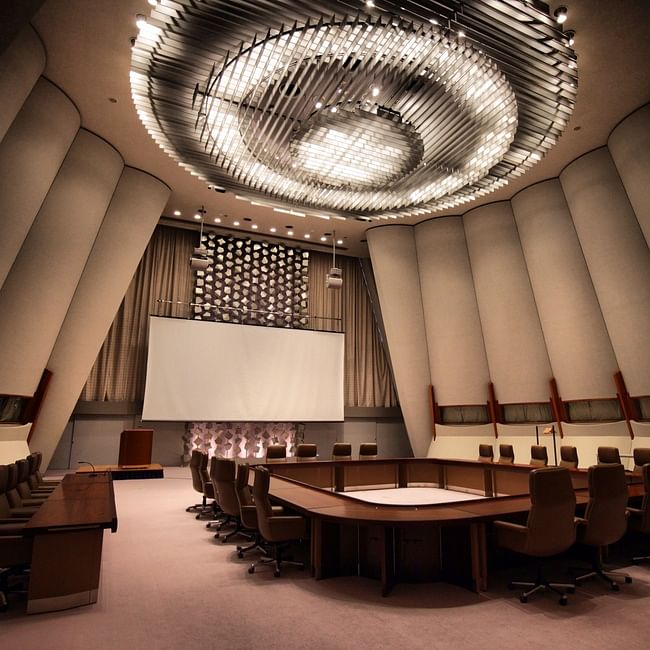 Kyoto International Conference Hall designed by Savhio Otani (interior) via Evan Chakroff