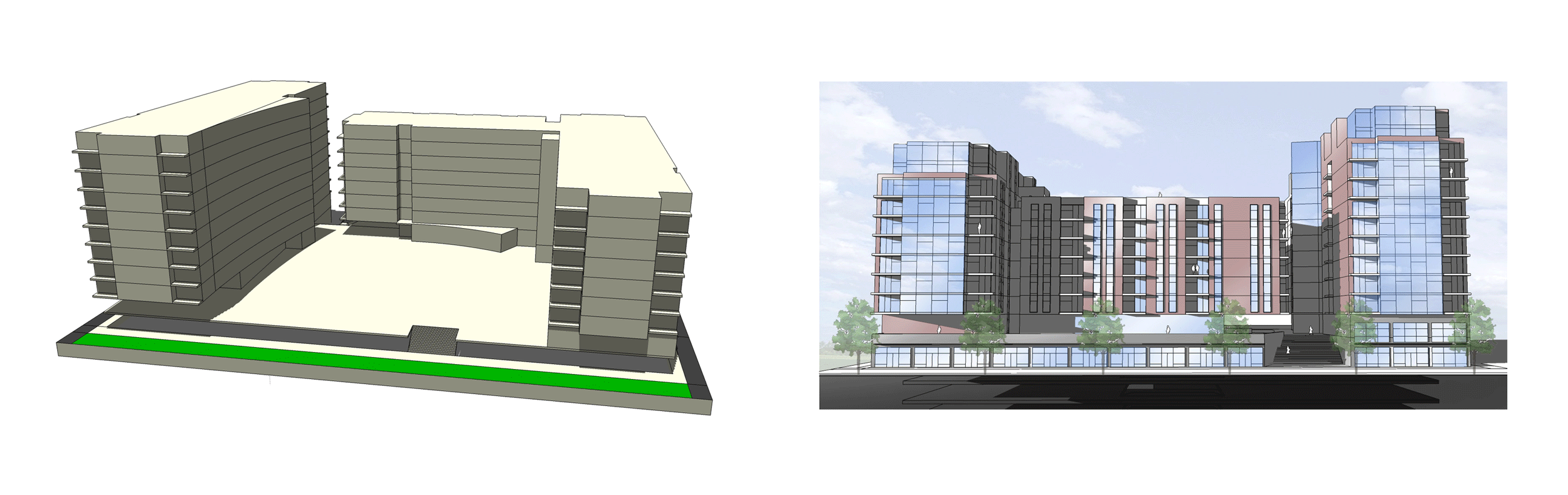 Schematic Design - (Left) South view (Right) North view