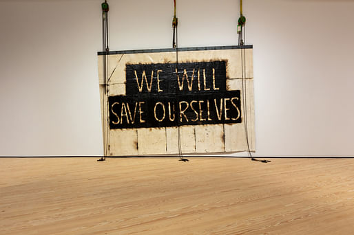 Installation view, Theaster Gates, WE WILL SAVE OURSELVES, 2024. Image: © Alex Barber, courtesy of Contemporary Arts Museum Houston and Theaster Gates Studio