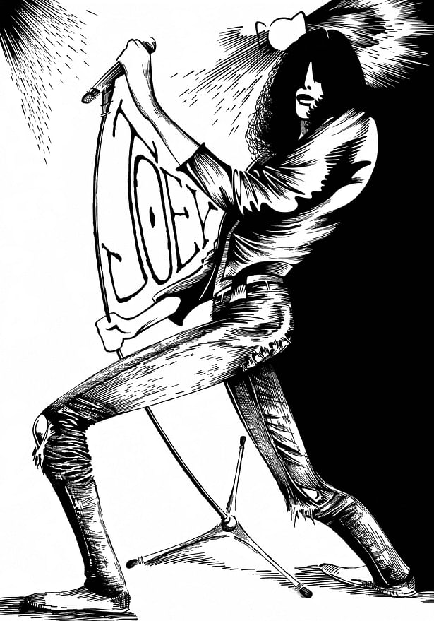 This piece is a pen and ink illustration of Joey Ramone.