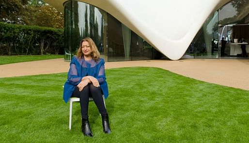 Dame Hadid photographed outside her design for the Magazine restaurant at Serpentine Sackler Gallery. Photo: spiked-online.com