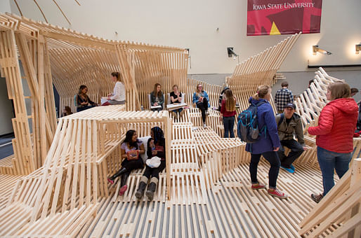 The 'TwoXTwo' project provides a dynamic social space with surfaces for sitting, eating, working and interacting. Photo by Christopher Gannon/Iowa State University