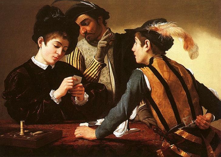 'Jugadores de cartas' (The Cardsharps), Caravaggio (1594). Image via Wikipedia.