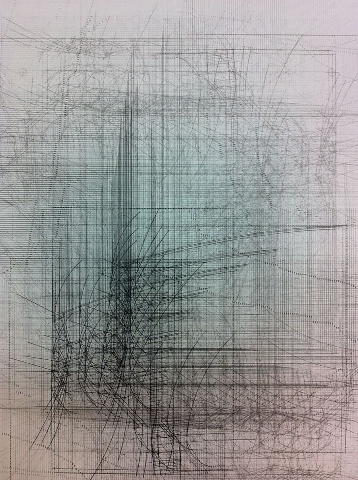 Nesbit's 'phlatness' series extend from his thesis work from his time at SCI-Arc. This piece, a lithograph, is a 'Drawing of a Drawing of a Stair.' Credit: Mike Nesbit
