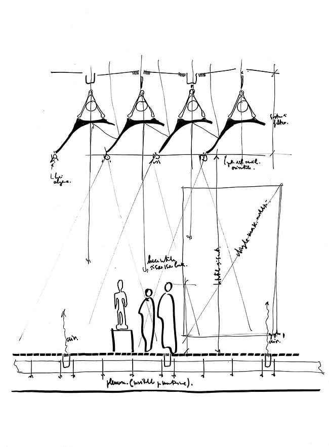 Renzo Piano’ sketch showing how the leaves work reducing the level of the interior light (Image: Rpbw, Renzo Piano Building Workshop)