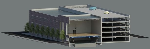This is a 3D section view of the YMCA building