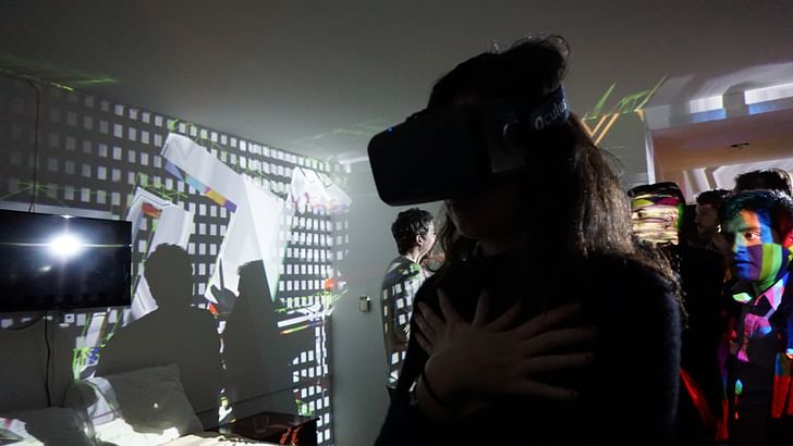 Projects and a VR-headset were part of Mike Nesbit's very popular installation. Image Credit: Nicholas Korody
