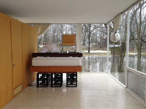 Farnsworth House (interior looking out at flood-waters) via miesglasshouse