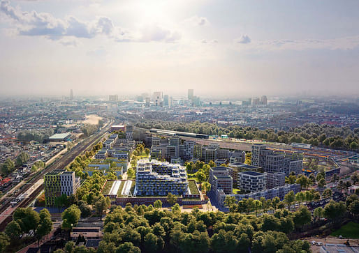 Aerial view of the winning Cartesiusdriehoek proposal in Utrecht. Image: 3d Studio Prins.