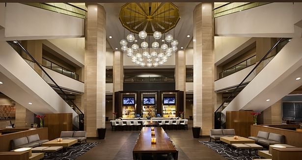 Lobby bar and chandelier