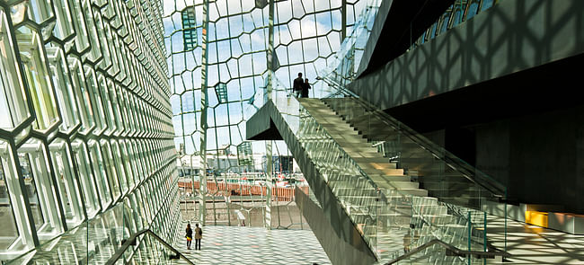 Olafur Eliasson designed the facade for the Harpa Reykjavik Concert Hall and Conference Center, 2011. Photo: Nic Lehoux. Image courtesy of MIT Council for the Arts.