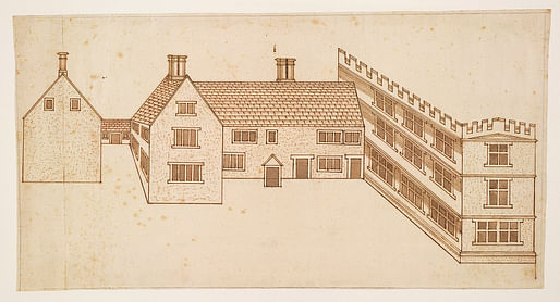 John Smythson, Design for a house with a castellated wing, perspective view. 1600. © RIBA Collections.