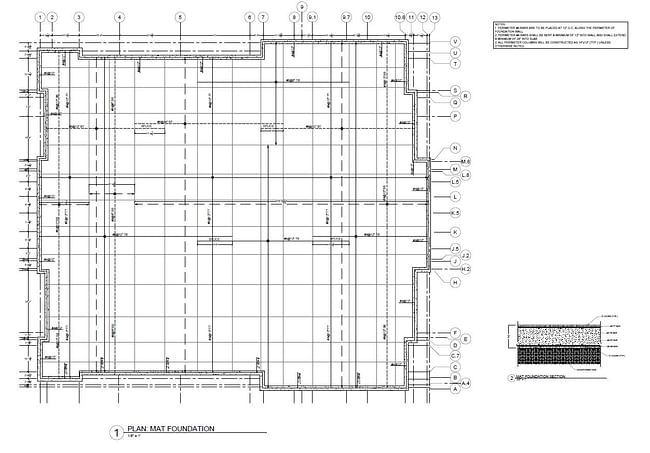 The entire structure is supported on a three foot thick monolithic two-way conventionally reinforced concrete mat foundation. This system was used per the Geotechnical Engineer’s recommendations and will reduce differential settlement of the structure due to poor underlying soil conditions and varying water tables that are influenced by the tides of the Charles River. This system will also provide the necessary weight to reduce the buoyancy of the structure when acted on by a design uplift...