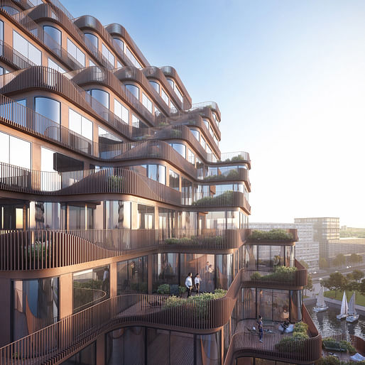 Angled balconies and terraces give all suites lake views. Credit: 3XN.