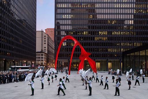 We Know How to Order, Federal Plaza, Chicago, 2015 by Bryony Roberts Studio (a 2018 Architectural League Prize winner) in collaboration with the South Shore Drill Team. Photo: Andrew Bruah.