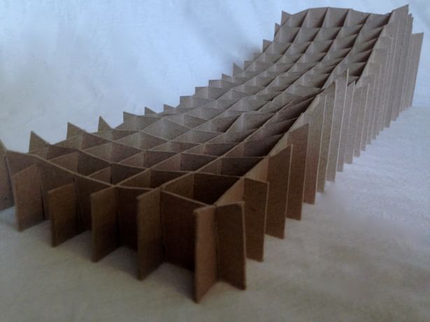 Grid model built of 1/16' chipboard sections cut at 1'=20' intervals offset 10' from models edge and on 1' base. 8'x40'.