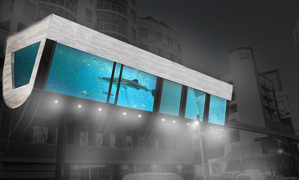 monorail station as street aquarium
