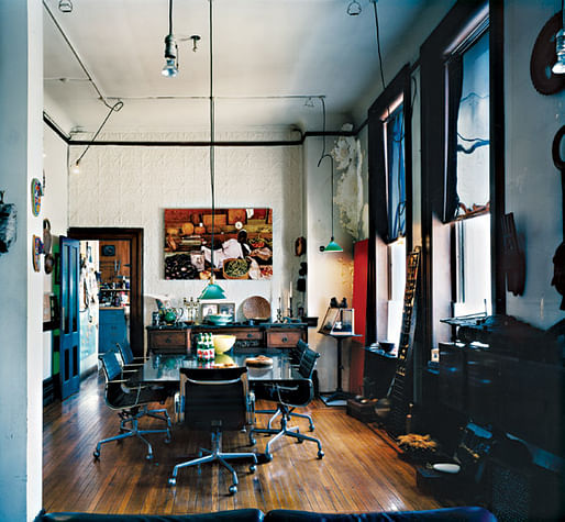 The bankers had their meals here. It’s at one end of the open living room. The pressed-tin wall is original. Photo: Leigh Davis via nymag.com.