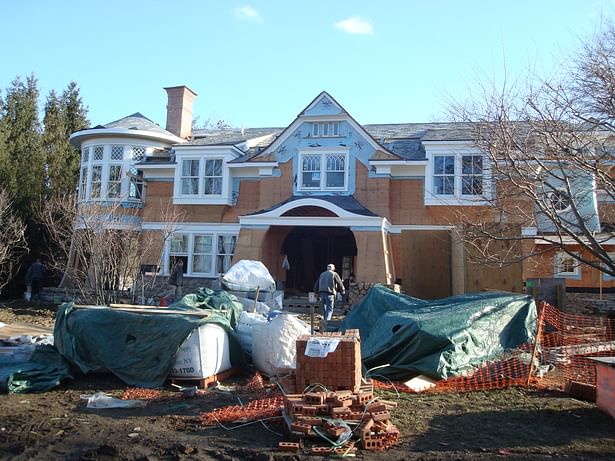 Framing done, windows in. Front